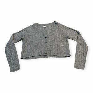 AMERICAN EAGLE AEO Women’s Gray Long Sleeve Ribbed Button Front Cropped Cardigan